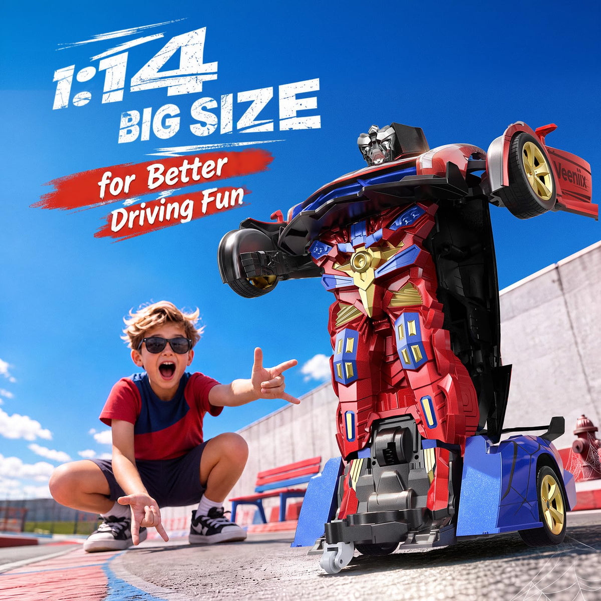 Veeniix V992 2-in-1 Spider Transform RC Robot Car Toy, 1:14 Scale | Gesture Sensing & Auto Deformation, LED Lights & Sound, 2 Batteries 60 Min Play, Durable ABS, Birthday Gift for Kids Ages 6+
