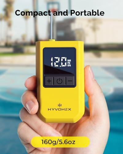 HYVOHEX Mini Electric Ball Pump with Needle for Sports Balls | Portable,Digital LED Display,Preset Auto-Stop Pressure,Fast Inflation,Replaces Manual Pump for Basketball,Soccer,Volleyball