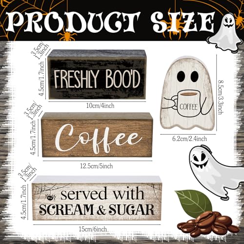 Lineshading 4 Pcs Halloween Coffee Table Decor Wooden Ghost Coffee Bar Sign | Stackable Blocks Bar Farmhouse Rustic Ghost Tiered Tray Decor Festive Boo Wooden Signs Home Office Kitchen Shelf