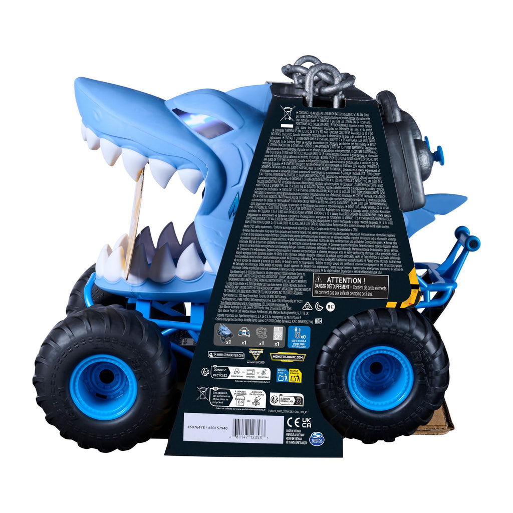 Monster Jam Chomping Megalodon RC Toy Monster Truck, 1:15 Scale | Remote Control Truck Toy, Chomping Action with Wheelies & Spins, Easy to Use Remote, Pretend Play Gifts for Kids Ages 4+