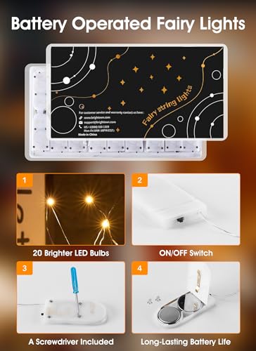 Minetom 6 Pack Battery Operated LED Fairy Lights for Christmas Decor | 20 LED Bulbs, Flexible Silver Wire, Waterproof, Lovely for DIY Crafts Wedding Table Centerpieces Decoration
