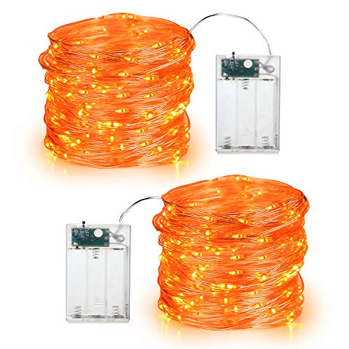 BrizLabs Orange Battery Operated Halloween LED Fairy String Lights Indoor | 2 Pack 19.47 ft 60 Steady On/Twinkle LED Silver Wire, Mini DIY Craft Ornaments for Bedroom Christmas Thanksgiving Home Table
