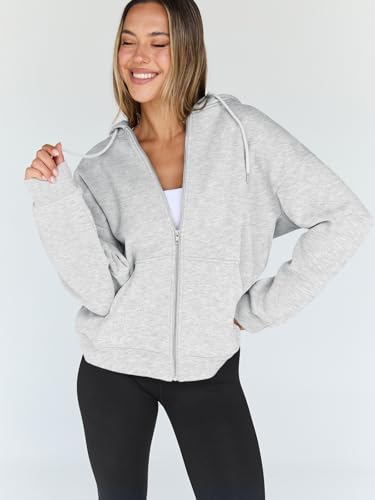 Trendy Queen Womens Oversized Zip Up Hoodies Y2K Fall Sweatshirts 2026 | Cute Fashion Lightweight Jacket with Pockets, Casual Fall Outfits, Cozy Winter Coats, Everyday Layering and Travel Clothes