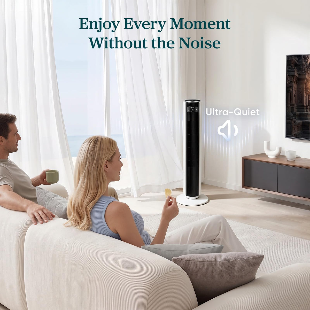 Levoit Tower Fan for Bedroom, 28ft/s Fans that Blow Cold Air, 28dB Quiet | Standing Floor Fan for Room, 90° Oscillating, 5 Speeds 4 Modes & Temp Sensor, Bladeless, 12H Timer, Remote, 36 inch, White