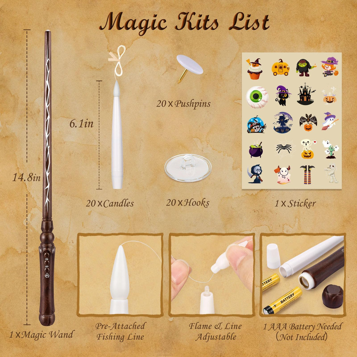 Palmatte 20P Floating Candles with Wand Timer Halloween Decorations Indoor | Upgraded Hanging Floating Candles Battery Operated, Flameless Candles with Remote, Halloween Decor Birthday Party Decorations