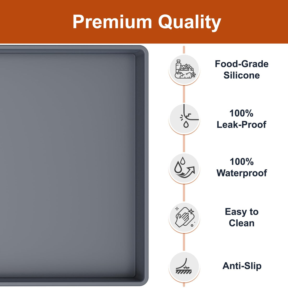 19" x 12" Extra Thick Silicone Mat Waterproof with Raised Edge, Gray | BPA-Free Non-Slip Multi-Purpose Mat for Dog & Cat Feeding, Under Sink Storage & Protection