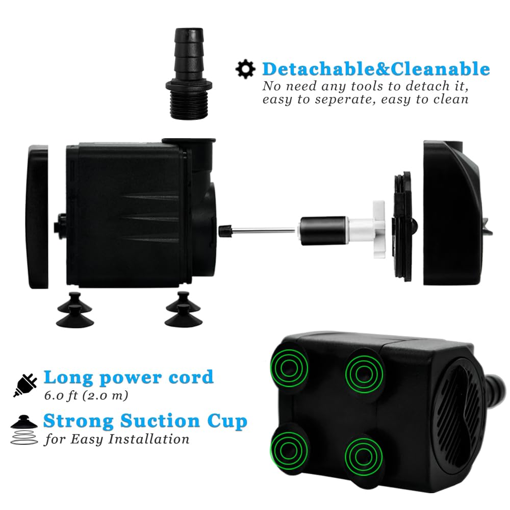 PULACO 400GPH Submersible Pump with 5 ft Tubing | 1500L/H 25Watt durable fountain water pump for Pond Fountain, Aquariums Fish Tank, Statuary, Hydroponics