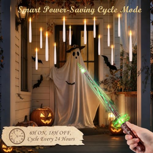 Palmatte 20P Floating Candles with Wand Timer Halloween Decorations Indoor | Upgraded Hanging Floating Candles Battery Operated, Flameless Candles with Remote, Halloween Decor Birthday Party Decorations