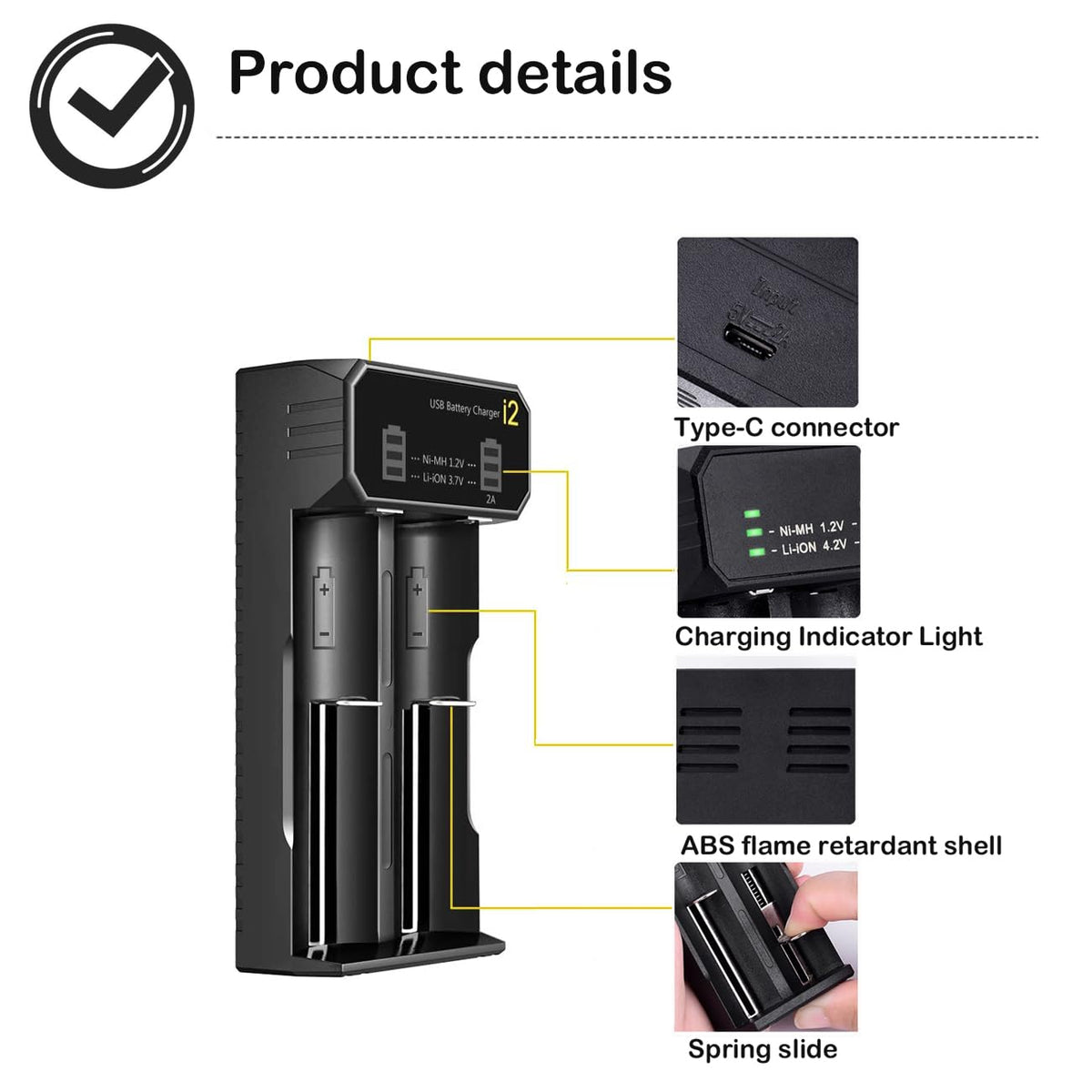 18650 Battery Charger for 3.7V/3.6V Li-ion Batteries 26650 18650 21700 14500 16340(RCR123), Ni-MH/Ni-Cd AA AAA C Batteries-Upgraded