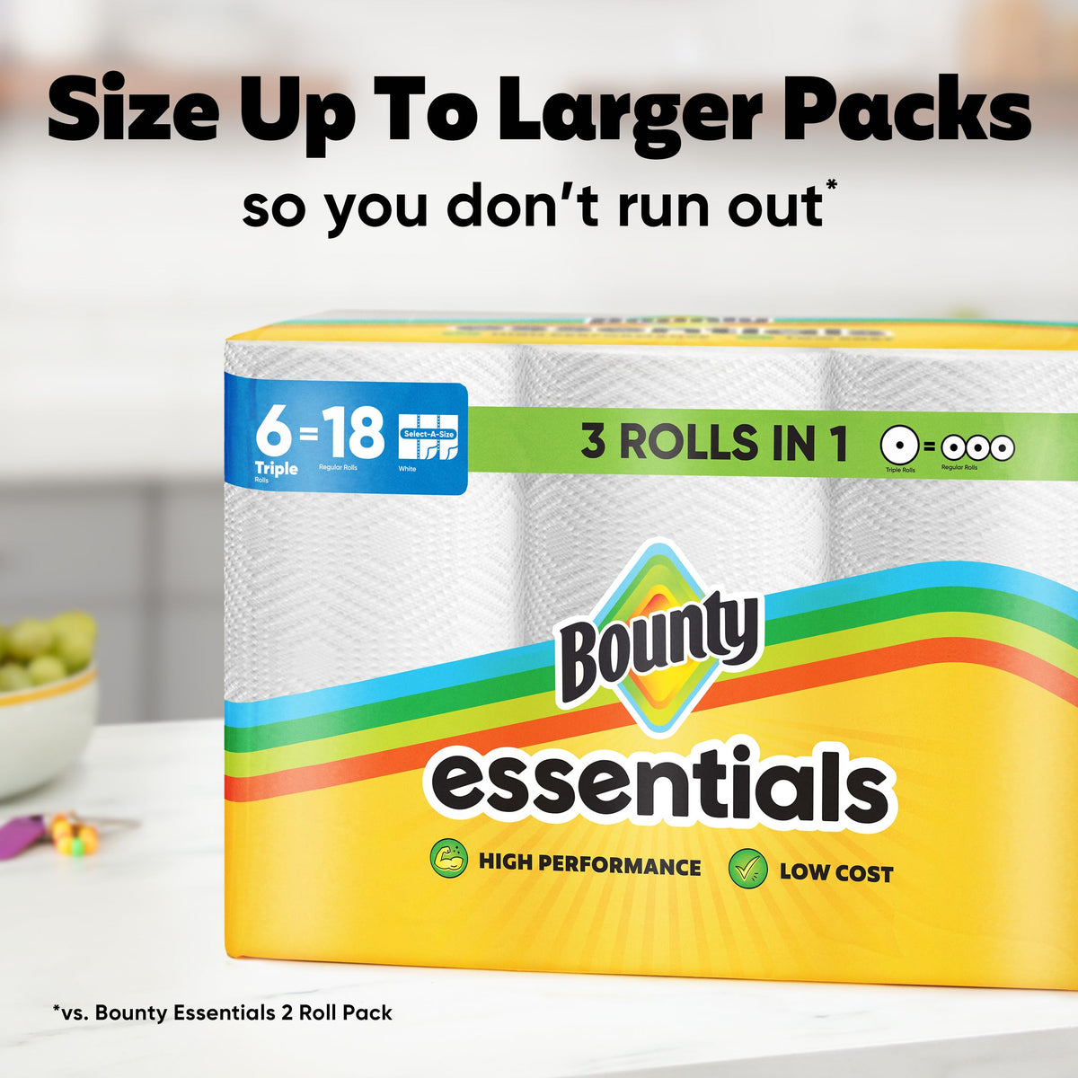 Bounty Essentials Select-A-Size Paper Towels, 6 Double Rolls, White, 108 Sheets Per Roll