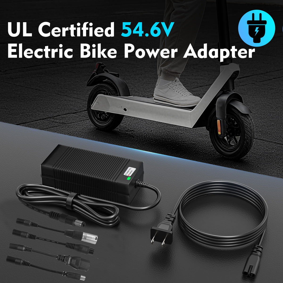 5 in 1 Plugs 54.6V Safe Charger for 48V 13S Lithium Batteries, UL Certified