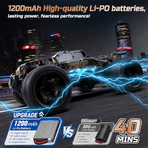 DEERC 9309E RC Cars for Adults 40KPH,All Terrain Fast Remote Control Cars | 1/16 Scale RC Monster Truck,2.4Ghz 4WD Waterproof Electric High Speed Car,Monster Truck with 2 Batteries for Boys & Kids