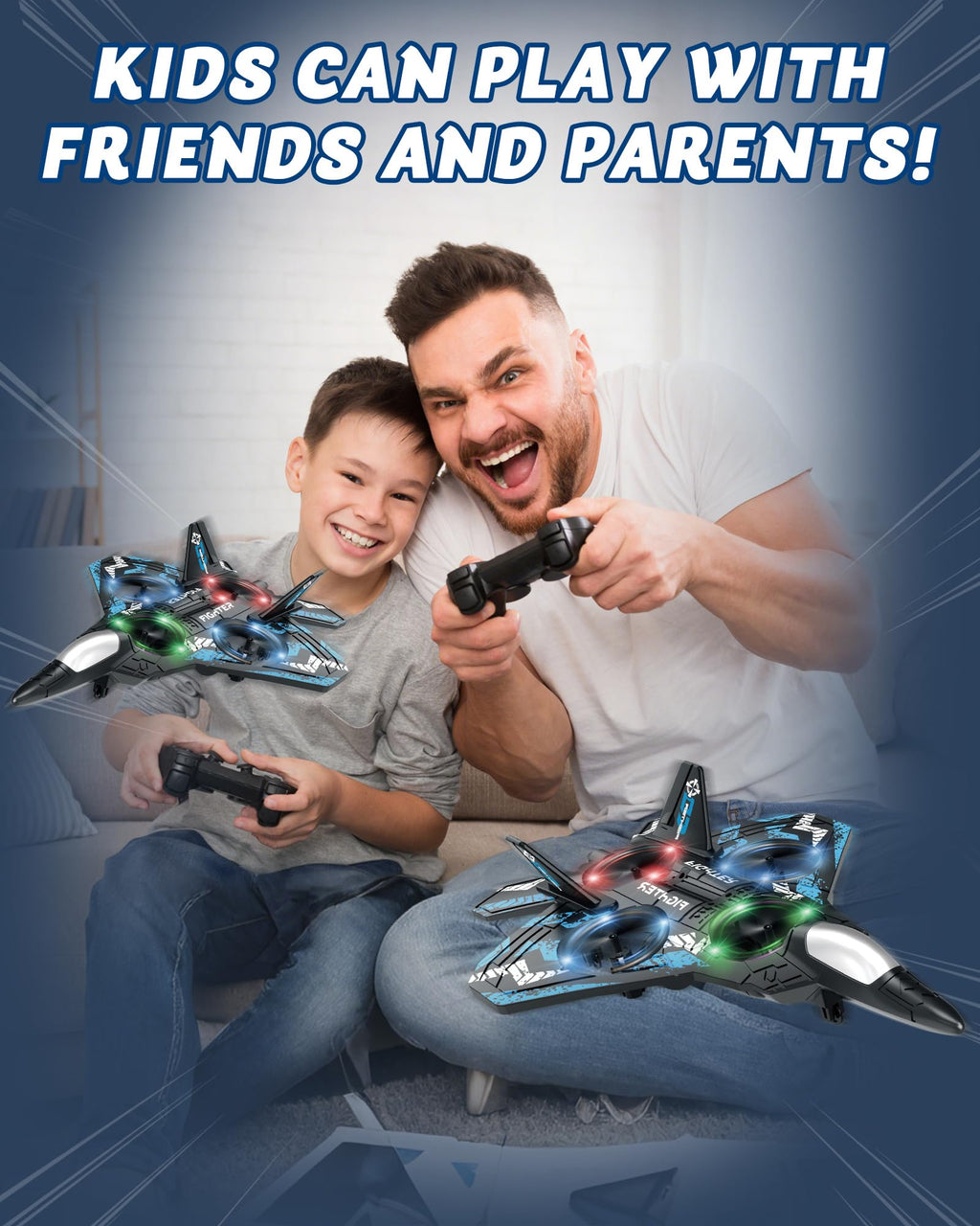 JoyRapt Drones for Kids Foam RC Plane, Remote Control Airplane | Toys Gifts for 6 8 10 Years Old Boys, Jet Helicopter Drones with LED Lights 360° Flip, 2 Rechargeable Batteries