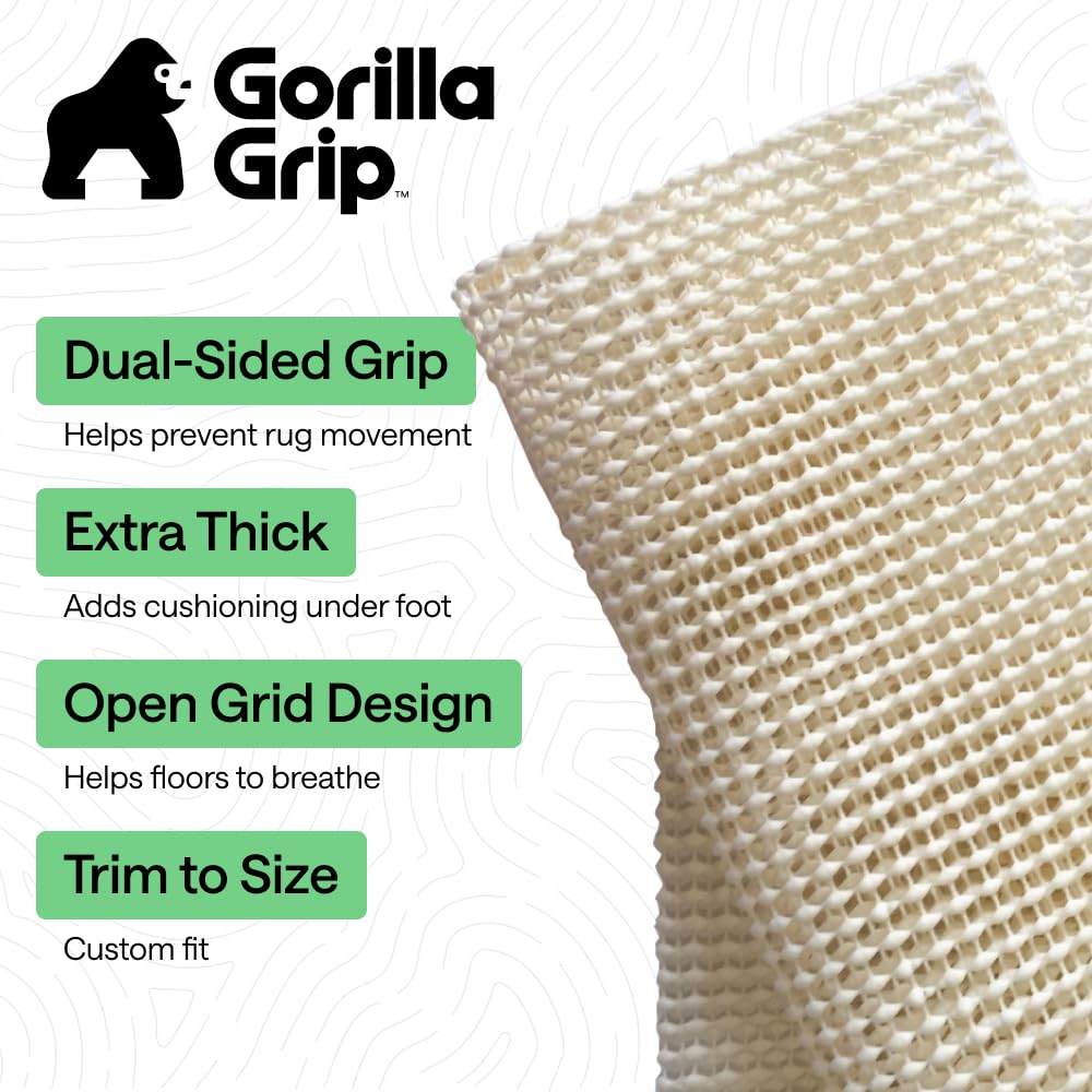 GORILLA GRIP® Slip Resistant Rug Gripper Pads for Hardwood Floor, Cream | Strong Grips Help Keep Area Rugs Safe in Place for Tile, Vinyl and Hard Wood Floors, Floor Protection for Under Carpets, 2x3
