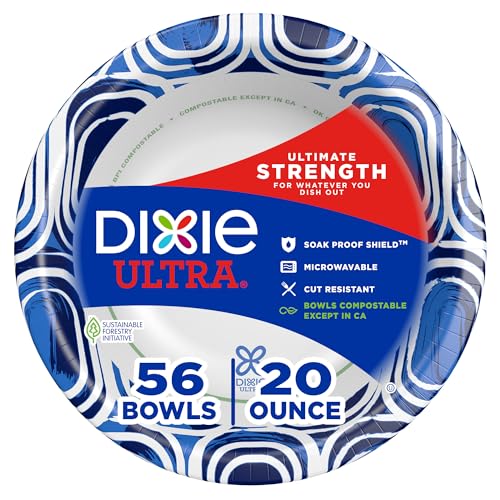 Dixie Ultra Large Paper Bowls 20 Oz, Disposable Bowls, 56 Count | Disposable paper bowls for breakfast, lunch, and dinner; microwave safe serving bowls for easy cleanup, compostable