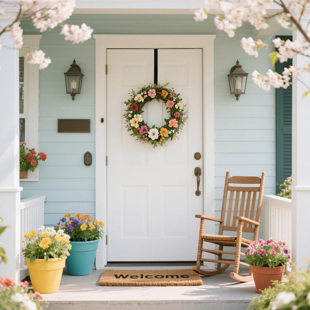 Sattiyrch 15" Wreath Hanger for Front Door, Over the Door Wreath Hook | No drilling or screws,closes normally,holds up to 22 lbs for everyday and seasonal wreaths.Black,1 Pack