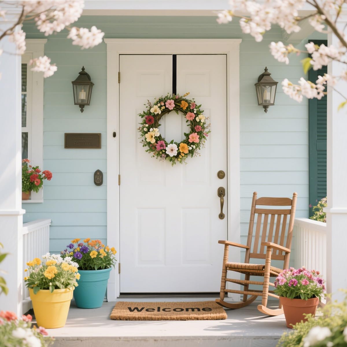 Sattiyrch 15" Wreath Hanger for Front Door, Over the Door Wreath Hook | No drilling or screws,closes normally,holds up to 22 lbs for everyday and seasonal wreaths.Black,1 Pack